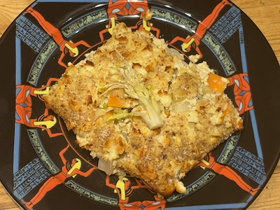 Auflauf mit Pak Choi, Pastinake und Süßkartoffel