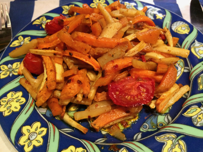Gebratene Süßkartoffel, Pastinaken und Karotten